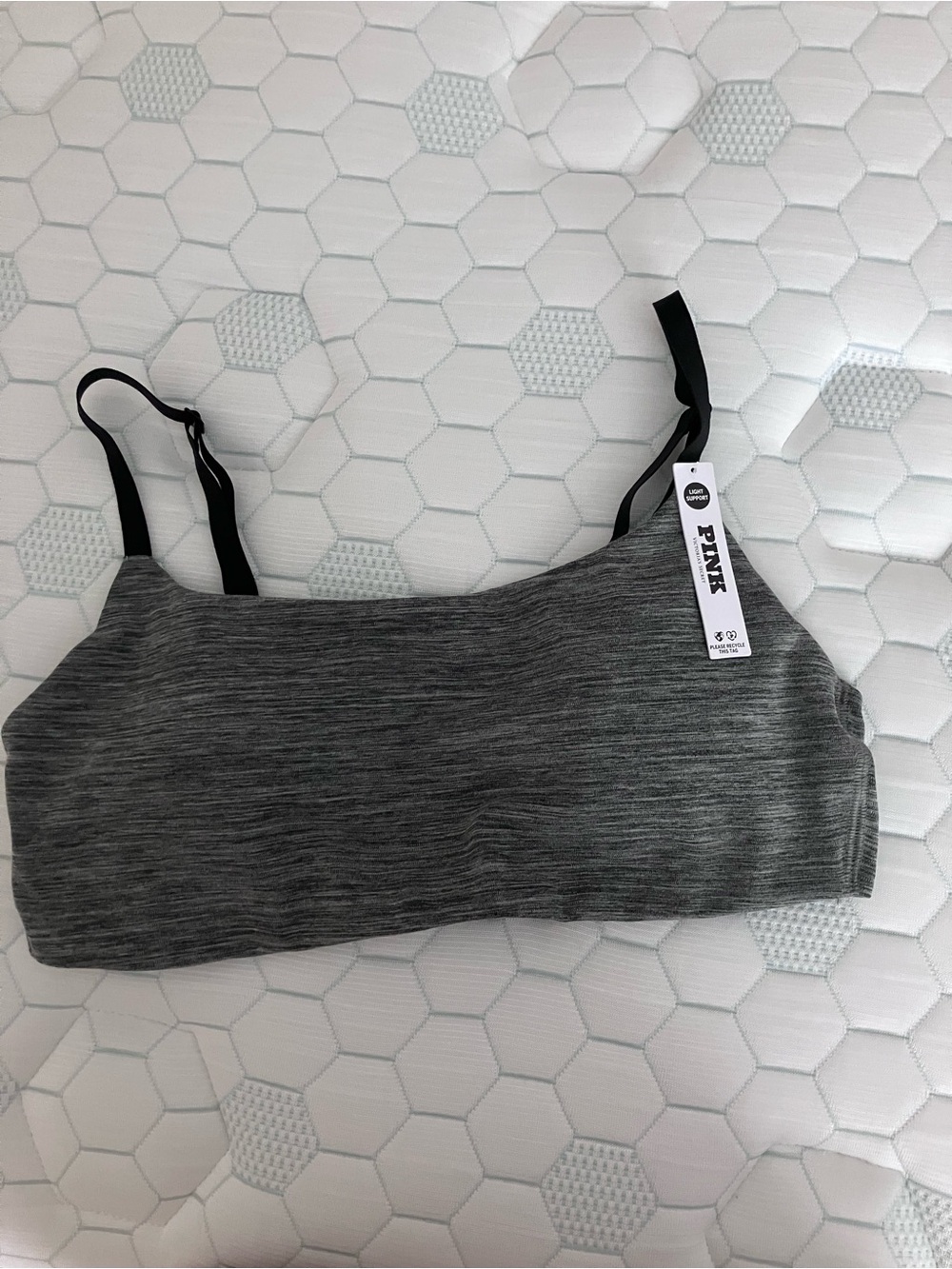 PINK Victoria's Secret Heather Charcoal Seamless Bralette with Black Straps